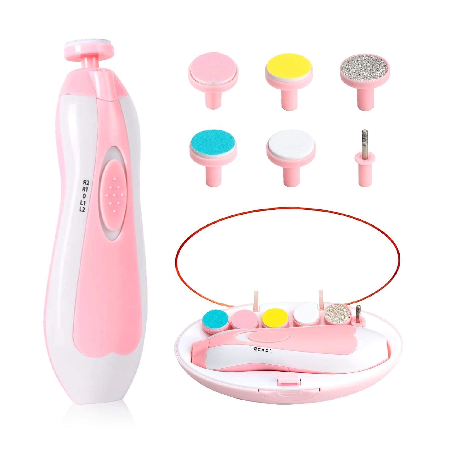 Giftollo Baby Nail Trimmer Electric (Blue & Pink) – Safe & Silent Baby Nail File with 6 Grinding Heads | Newborn to Toddler Nail Care Kit with LED Light | Baby Grooming Tool for Infant & Kids (Blue)