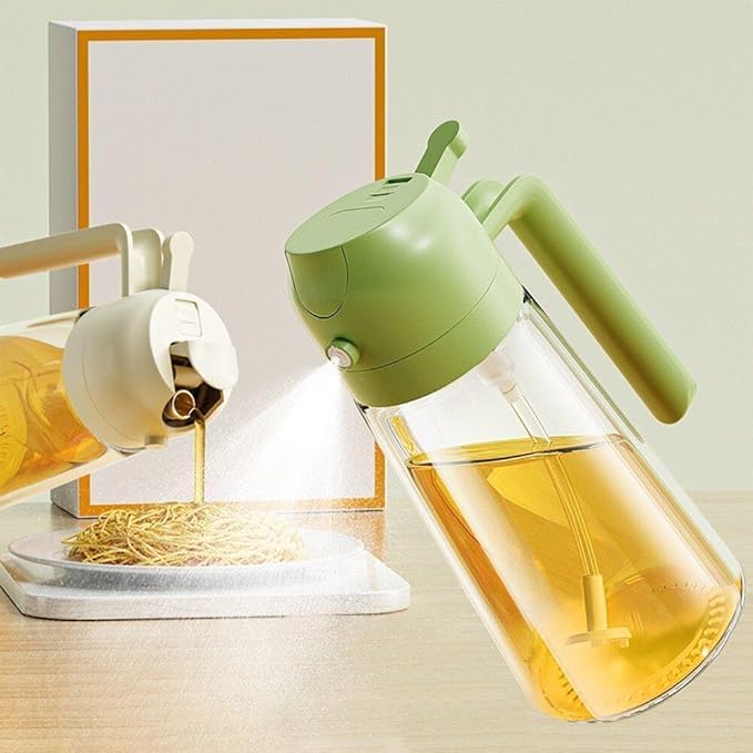 Giftollo 2-in-1 Oil Sprayer Dispenser Bottle, Glass Pourer & Refillable Container for Air Fryer, BBQ, Salad Dressing & Cooking Oil