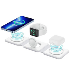 Giftollo 3-in-1 Magnetic Foldable Mag-Safe Wireless Charger | Compatible with iPhone 16/15/14/13/12 Series, AirPods 2/3/Pro, Apple Watch Series | 23W Fast Charging | Wireless Travel Charger