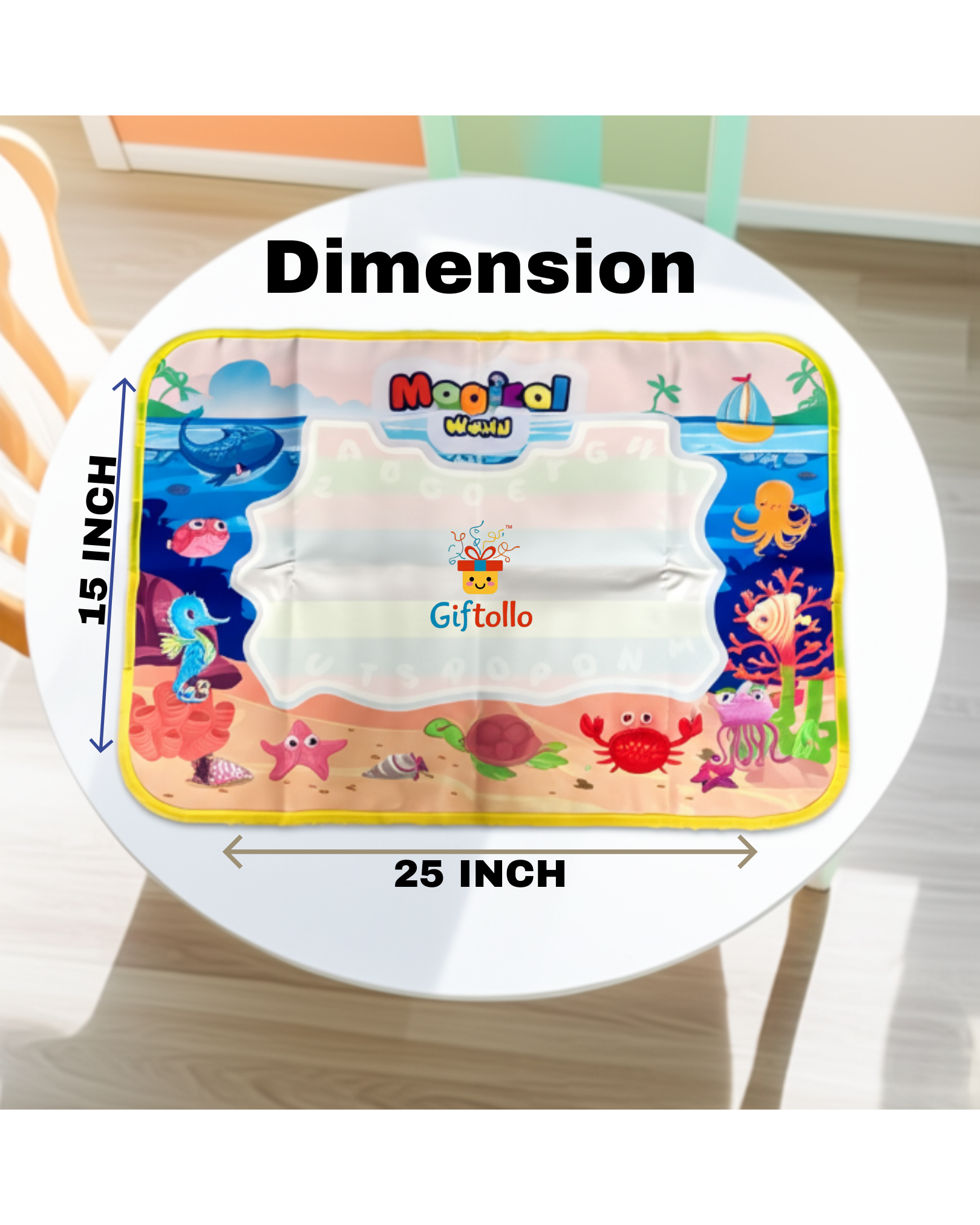 Giftollo Magical Water Drawing Mat for Kids | Reusable Mess-Free Coloring Pad (25x15 inch) with 2 Magic Pens | Educational Doodle Toy for Toddlers