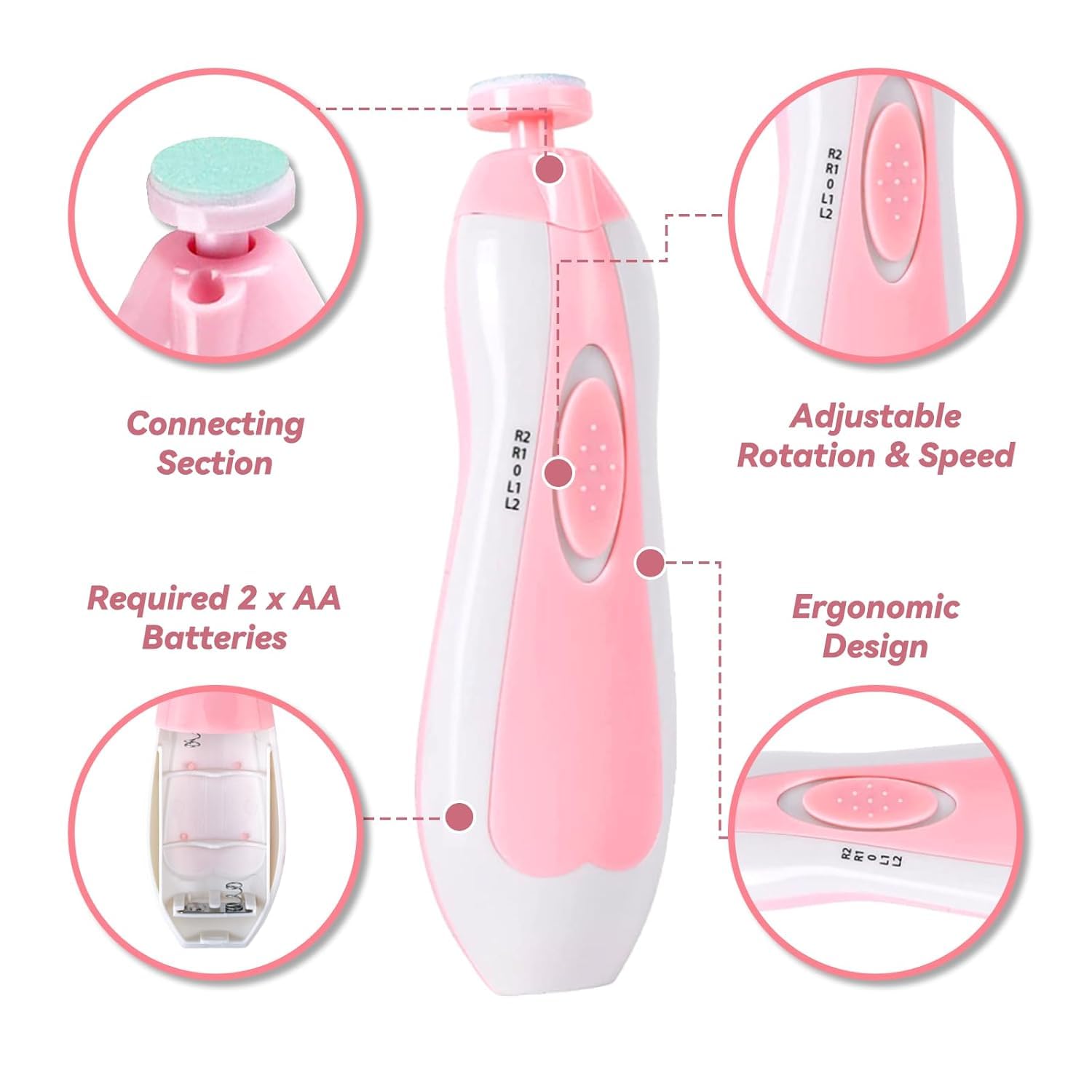 Giftollo Baby Nail Trimmer Electric (Blue & Pink) – Safe & Silent Baby Nail File with 6 Grinding Heads | Newborn to Toddler Nail Care Kit with LED Light | Baby Grooming Tool for Infant & Kids (Blue)
