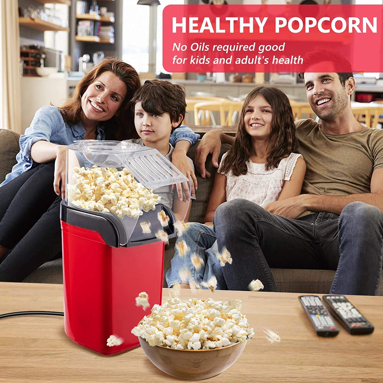 Giftollo Electric Hot Air Popcorn Popper | Healthy, Oil-Free Snack Maker for Home Movie Nights | 98% Popping Rate, Ready in 3 Mins