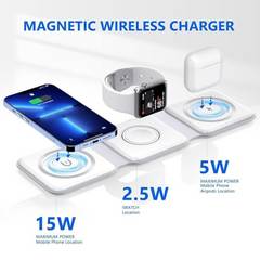 Giftollo 3-in-1 Magnetic Foldable Mag-Safe Wireless Charger | Compatible with iPhone 16/15/14/13/12 Series, AirPods 2/3/Pro, Apple Watch Series | 23W Fast Charging | Wireless Travel Charger