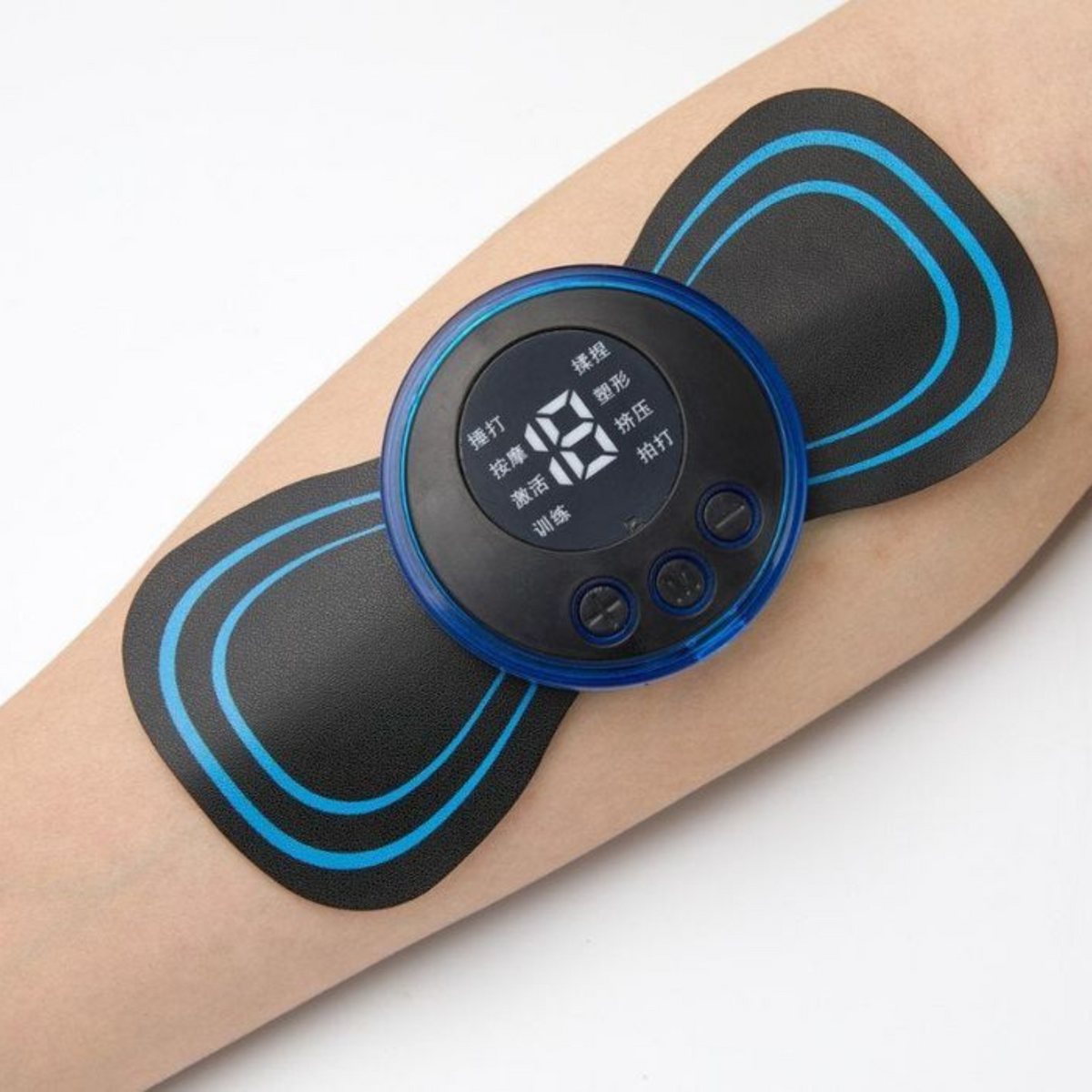 Electrotherapy device on a person's arm with digital display
