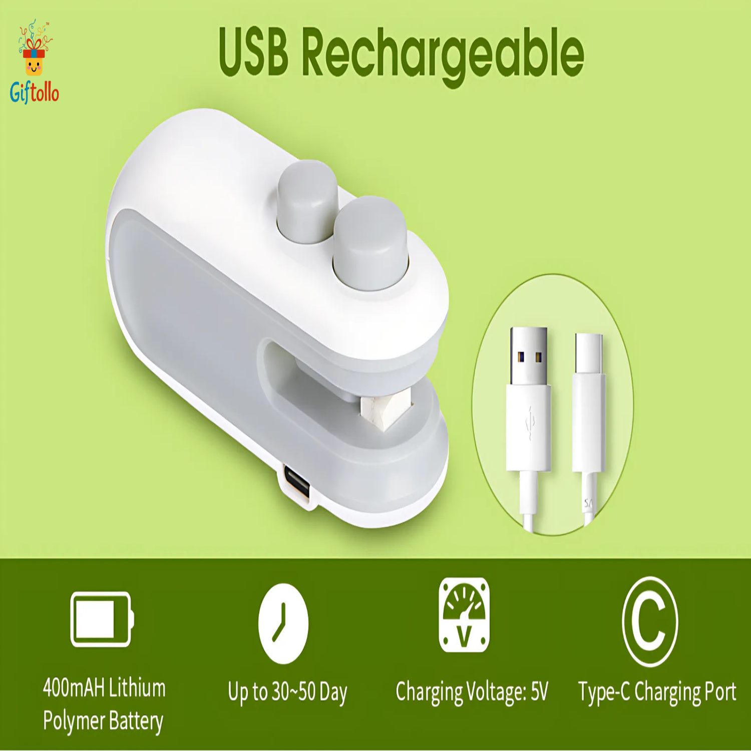 Giftollo 2-in-1 Portable Mini Bag Sealer | USB Rechargeable Heat Sealer & Cutter for Food & Snacks