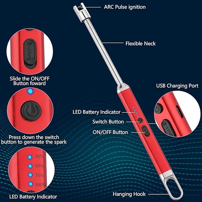 Giftollo Rechargeable Electric Arc Lighter | 360° Flexible & Windproof USB Lighter for Kitchen Stove, Candles, Pooja & BBQ
