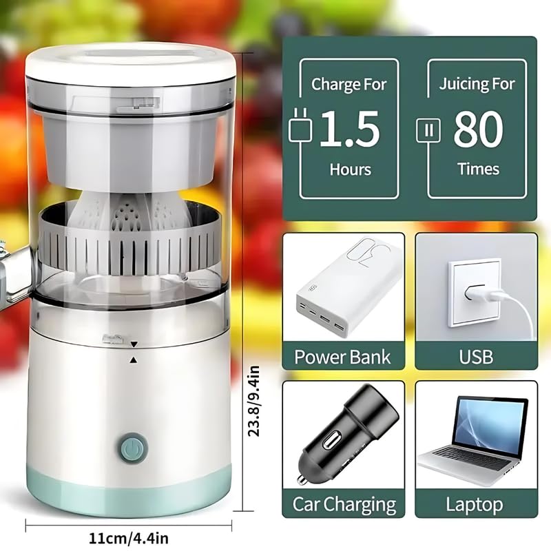 Giftollo Portable Electric Citrus Juicer, USB Rechargeable Machine for Fresh Orange & Mosambi Juice | 90% High Yield