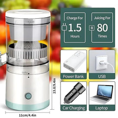Giftollo Portable Electric Citrus Juicer, USB Rechargeable Machine for Fresh Orange & Mosambi Juice | 90% High Yield