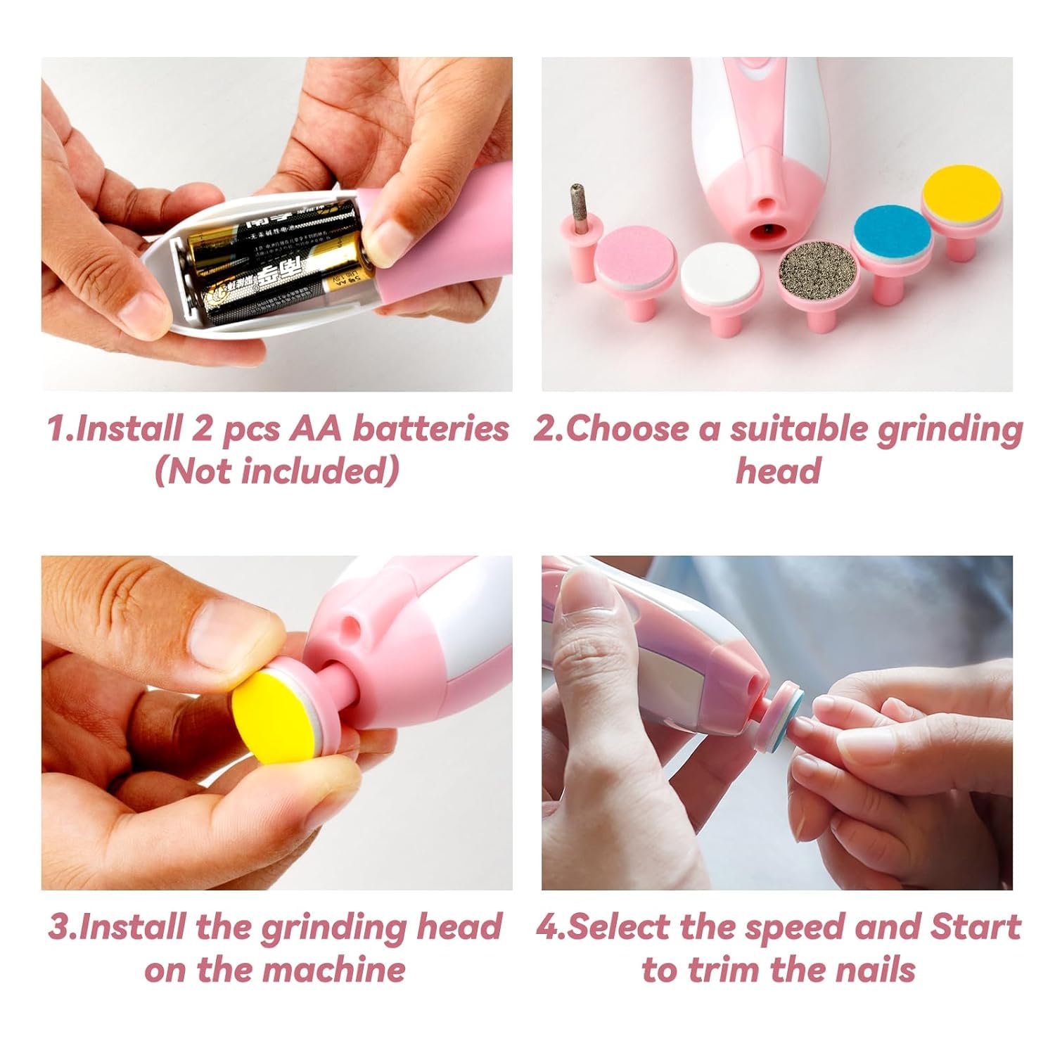 Giftollo Baby Nail Trimmer Electric (Blue & Pink) – Safe & Silent Baby Nail File with 6 Grinding Heads | Newborn to Toddler Nail Care Kit with LED Light | Baby Grooming Tool for Infant & Kids (Blue)