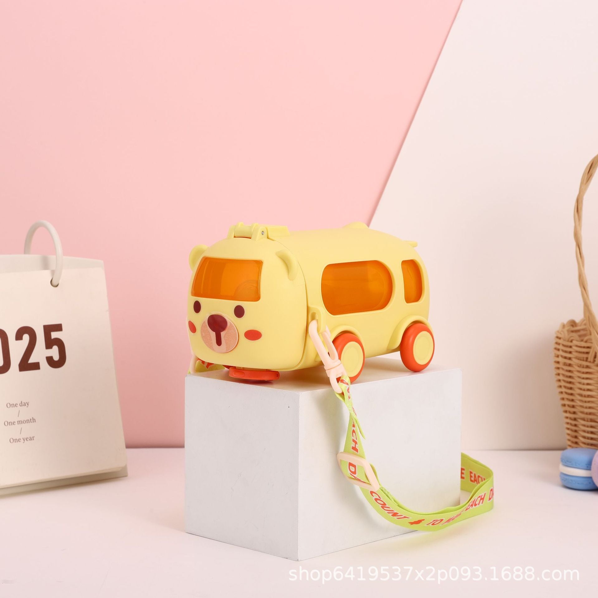 Giftollo Cute Bus Shaped Water Bottle for Kids | Portable Sipper Bottle with Carrying Strap for School & Travel | BPA-Free & Leakproof