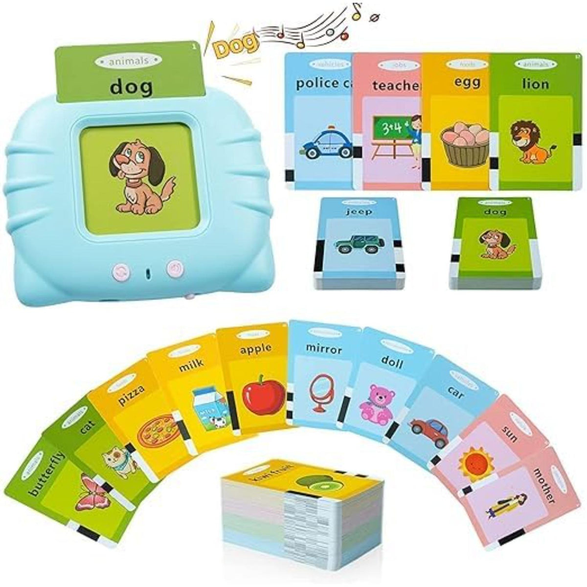 Giftollo Educational Flash Card Learning Toy for Kids | 112 Double-Sided Talking Flash Cards with 224 Sight Words | Interactive Speech Device for Toddlers | Early Learning Toy (Blue, Regular)