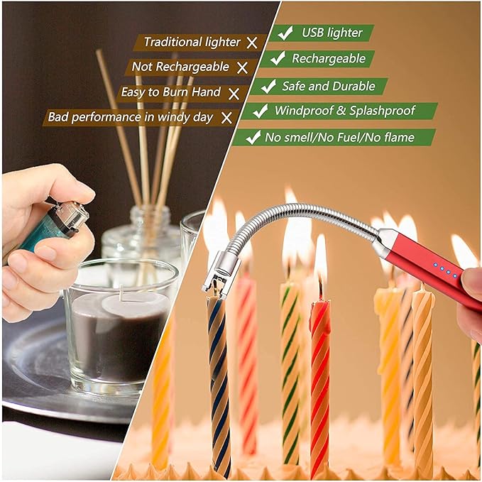 Giftollo Rechargeable Electric Arc Lighter | 360° Flexible & Windproof USB Lighter for Kitchen Stove, Candles, Pooja & BBQ