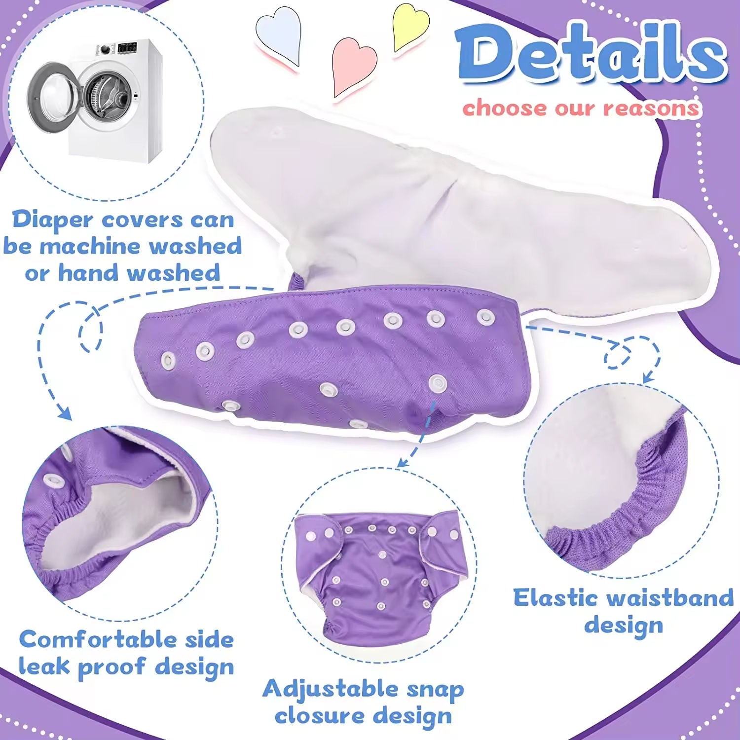 Giftollo Reusable Cloth Diapers with Insert Pads (pack of 3) – Washable, Adjustable, Leak-Proof Diapers for Babies – Multi Colors (Multi Pack) (2)