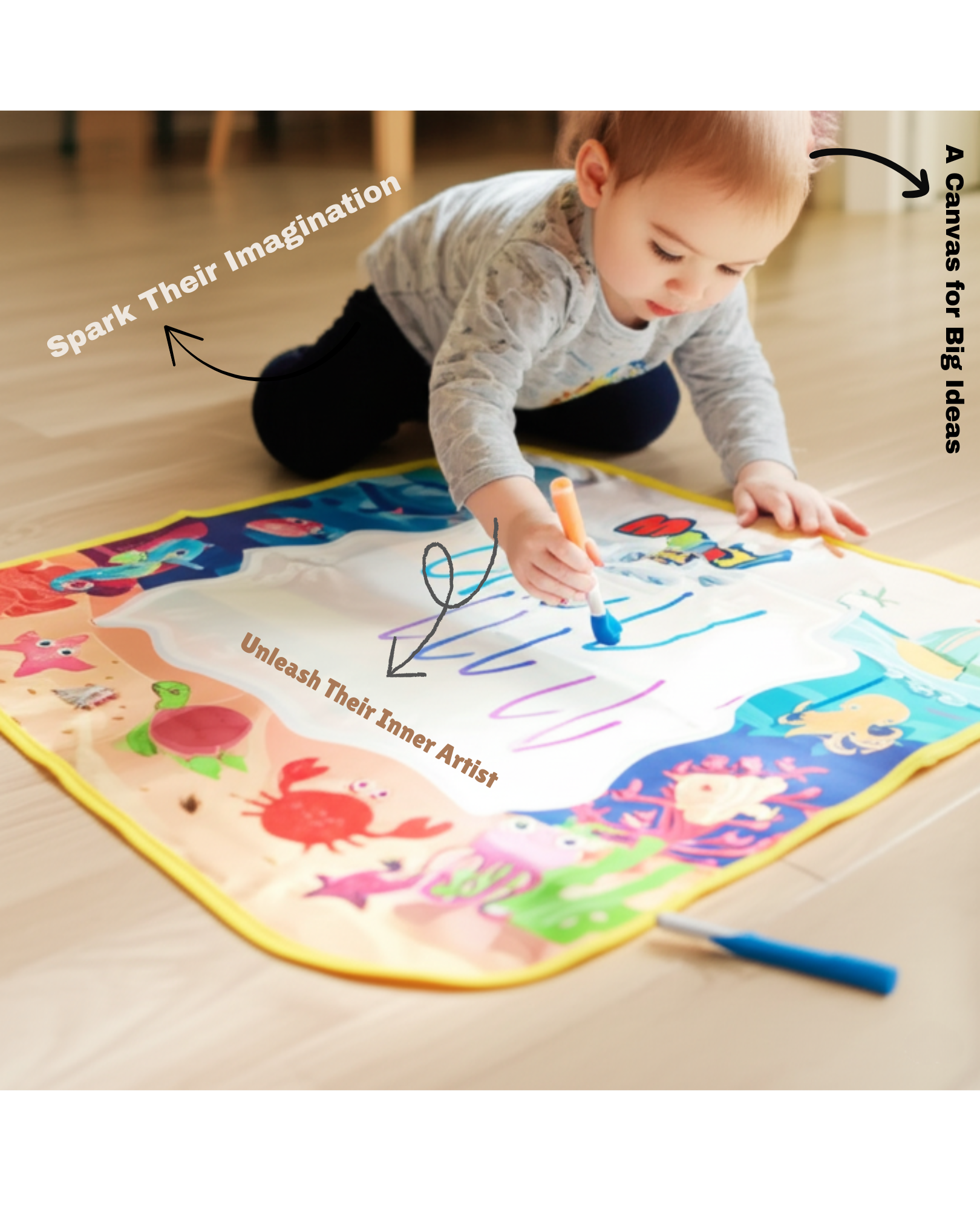 Giftollo Magical Water Drawing Mat for Kids | Reusable Mess-Free Coloring Pad (25x15 inch) with 2 Magic Pens | Educational Doodle Toy for Toddlers