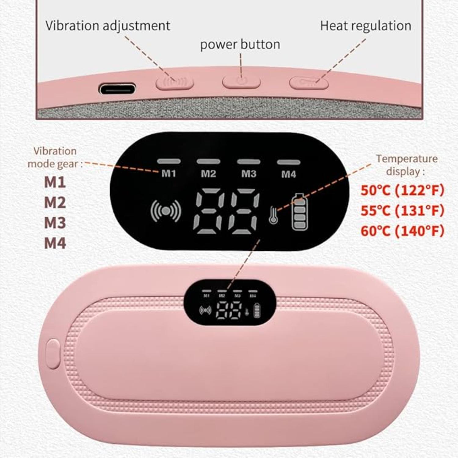 GIFTOLLO Portable Cordless Heating Pad for Period Cramps Relief, for Stomach, 3-Speed Temperature Adjustment and 4-Speed Massage Modes