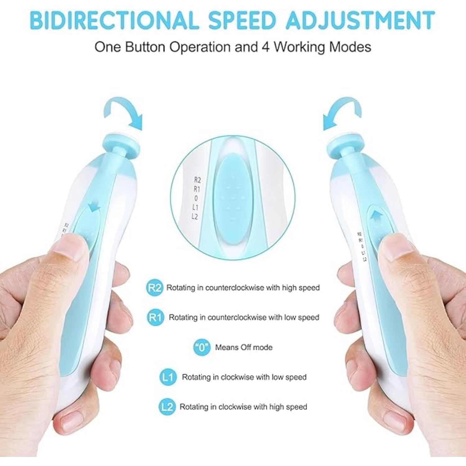 Giftollo Baby Nail Trimmer Electric (Blue & Pink) – Safe & Silent Baby Nail File with 6 Grinding Heads | Newborn to Toddler Nail Care Kit with LED Light | Baby Grooming Tool for Infant & Kids (Blue)