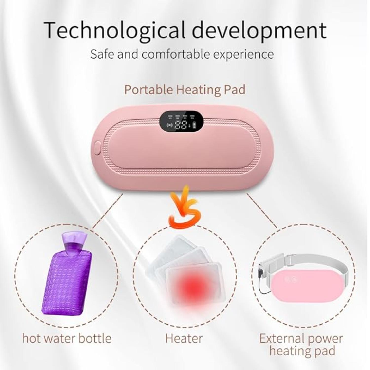 GIFTOLLO Portable Cordless Heating Pad for Period Cramps Relief, for Stomach, 3-Speed Temperature Adjustment and 4-Speed Massage Modes