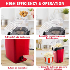Giftollo Electric Hot Air Popcorn Popper | Healthy, Oil-Free Snack Maker for Home Movie Nights | 98% Popping Rate, Ready in 3 Mins