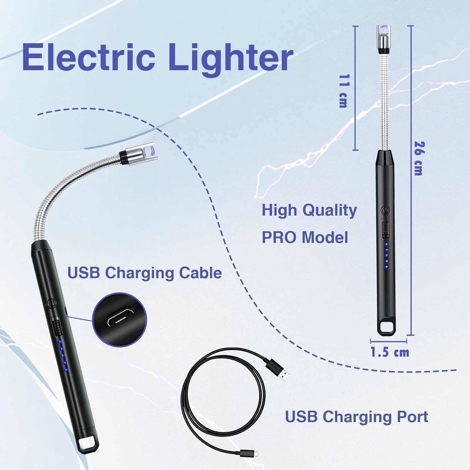 Giftollo Rechargeable Electric Arc Lighter | 360° Flexible & Windproof USB Lighter for Kitchen Stove, Candles, Pooja & BBQ