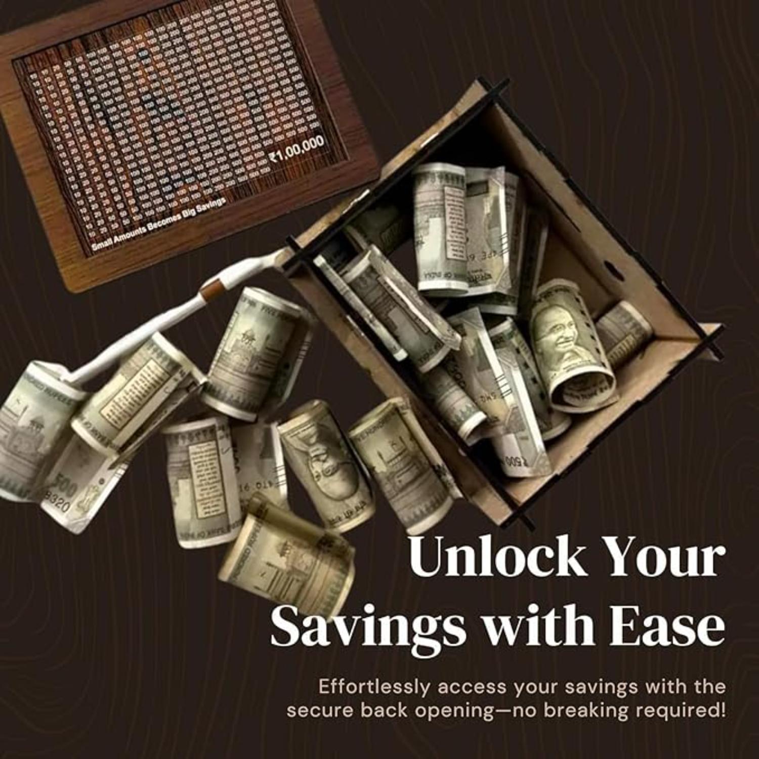 Giftollo Piggy Bank Wooden Savings Challenge Box | Smart Money Saving Bank for Adults & Kids | Budget Tracker Piggy Bank with Scratch Panels | Ideal Gift for Birthdays, Weddings & New Year