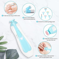 Giftollo Baby Nail Trimmer Electric (Blue & Pink) – Safe & Silent Baby Nail File with 6 Grinding Heads | Newborn to Toddler Nail Care Kit with LED Light | Baby Grooming Tool for Infant & Kids (Blue)