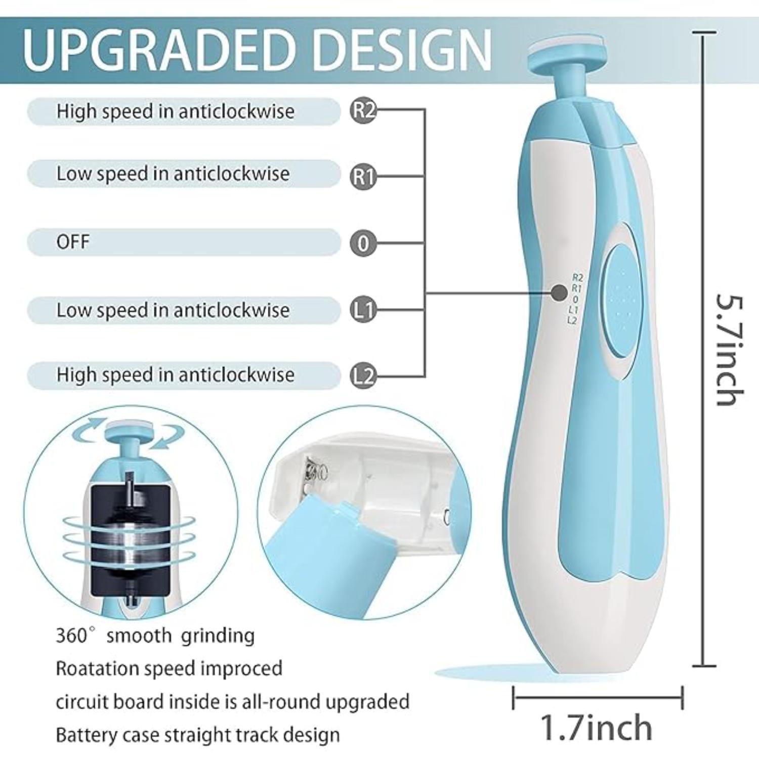Giftollo Baby Nail Trimmer Electric (Blue & Pink) – Safe & Silent Baby Nail File with 6 Grinding Heads | Newborn to Toddler Nail Care Kit with LED Light | Baby Grooming Tool for Infant & Kids (Blue)
