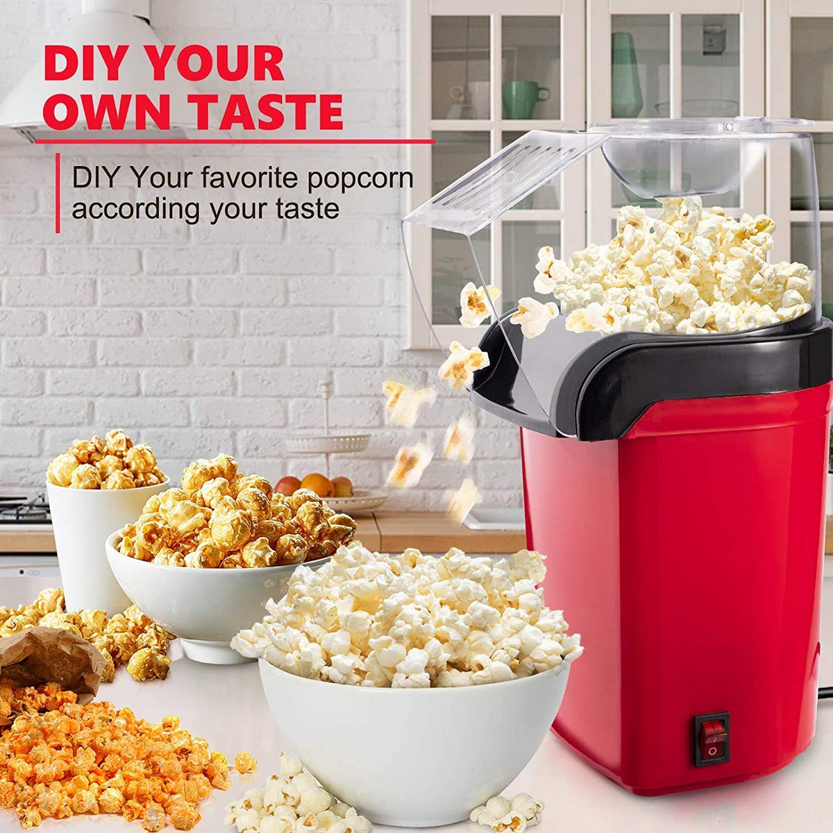 Giftollo Electric Hot Air Popcorn Popper | Healthy, Oil-Free Snack Maker for Home Movie Nights | 98% Popping Rate, Ready in 3 Mins