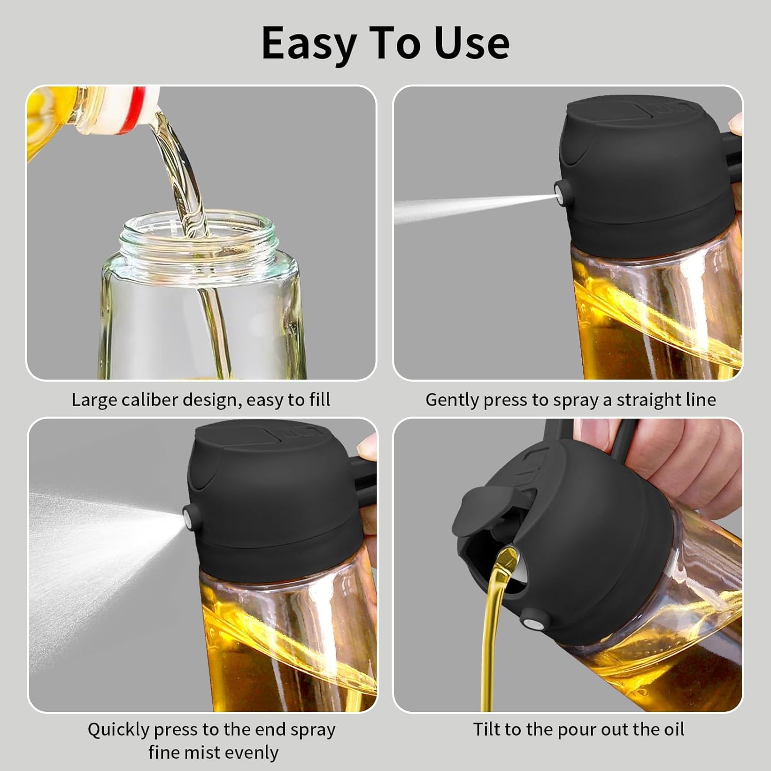 Giftollo 2-in-1 Oil Sprayer Dispenser Bottle, Glass Pourer & Refillable Container for Air Fryer, BBQ, Salad Dressing & Cooking Oil