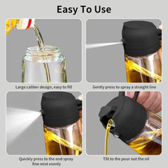 Giftollo 2-in-1 Oil Sprayer Dispenser Bottle, Glass Pourer & Refillable Container for Air Fryer, BBQ, Salad Dressing & Cooking Oil