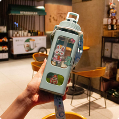 Giftollo Kawaii 700ML Water Bottle for Kids & Girls | Food Grade Straw | Leakproof Flip Lid | Phone Holder Cap | Cute Bear & Bunny Design | BPA-Free | Ideal for School, Office & Travel (White)