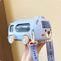 Giftollo Cute Bus Shaped Water Bottle for Kids | Portable Sipper Bottle with Carrying Strap for School & Travel | BPA-Free & Leakproof