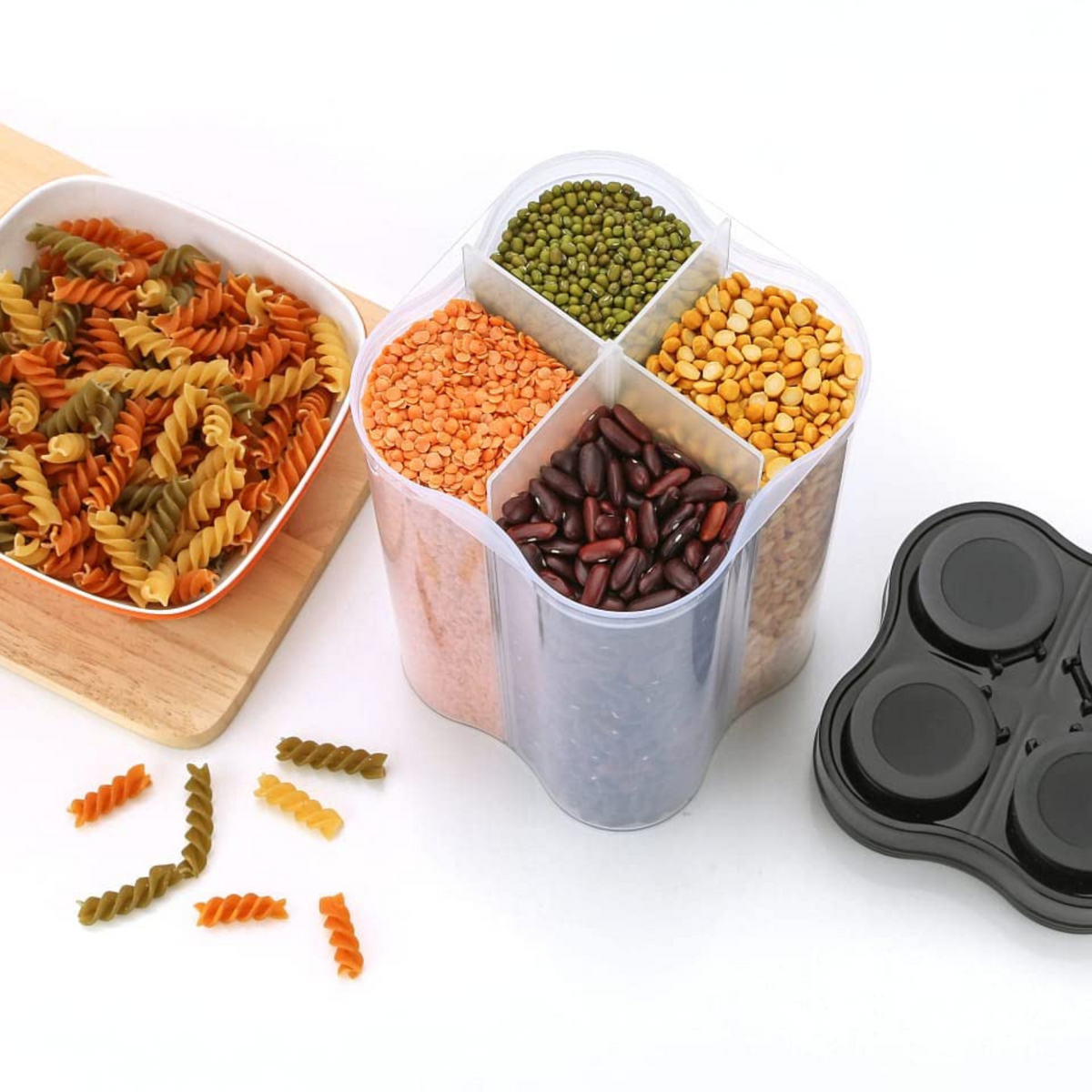 Giftollo 4-in-1 Airtight Food Storage Container (2500ml, Pack of 2) | Multipurpose Kitchen & Pantry Organizer for Cereal, Dal & Grains - Black