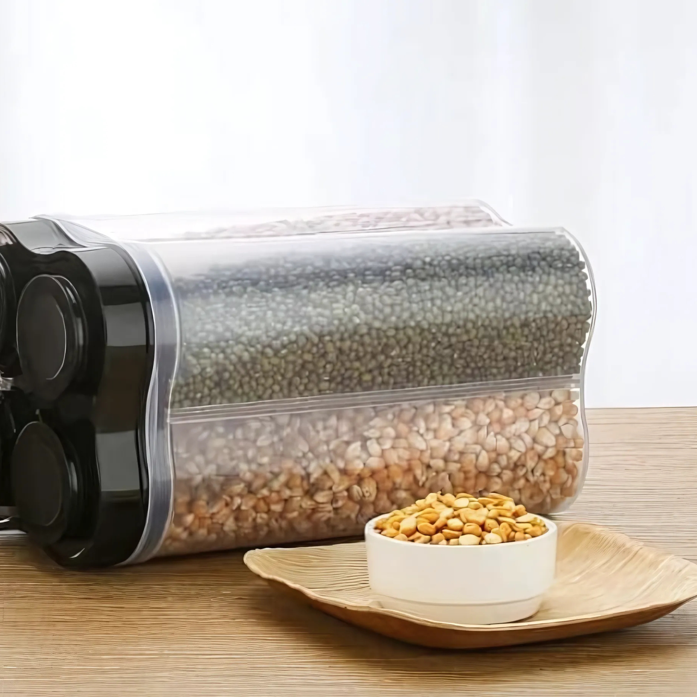 Giftollo 4-in-1 Airtight Food Storage Container (2500ml, Pack of 2) | Multipurpose Kitchen & Pantry Organizer for Cereal, Dal & Grains - Black