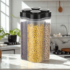 Giftollo 4-in-1 Airtight Food Storage Container (2500ml, Pack of 2) | Multipurpose Kitchen & Pantry Organizer for Cereal, Dal & Grains - Black