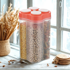 Giftollo 4-in-1 Airtight Food Storage Container (2500ml, Pack of 2) | Multipurpose Kitchen & Pantry Organizer for Cereal, Dal & Grains - Black