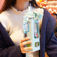 Giftollo Kawaii 700ML Water Bottle for Kids & Girls | Food Grade Straw | Leakproof Flip Lid | Phone Holder Cap | Cute Bear & Bunny Design | BPA-Free | Ideal for School, Office & Travel (White)