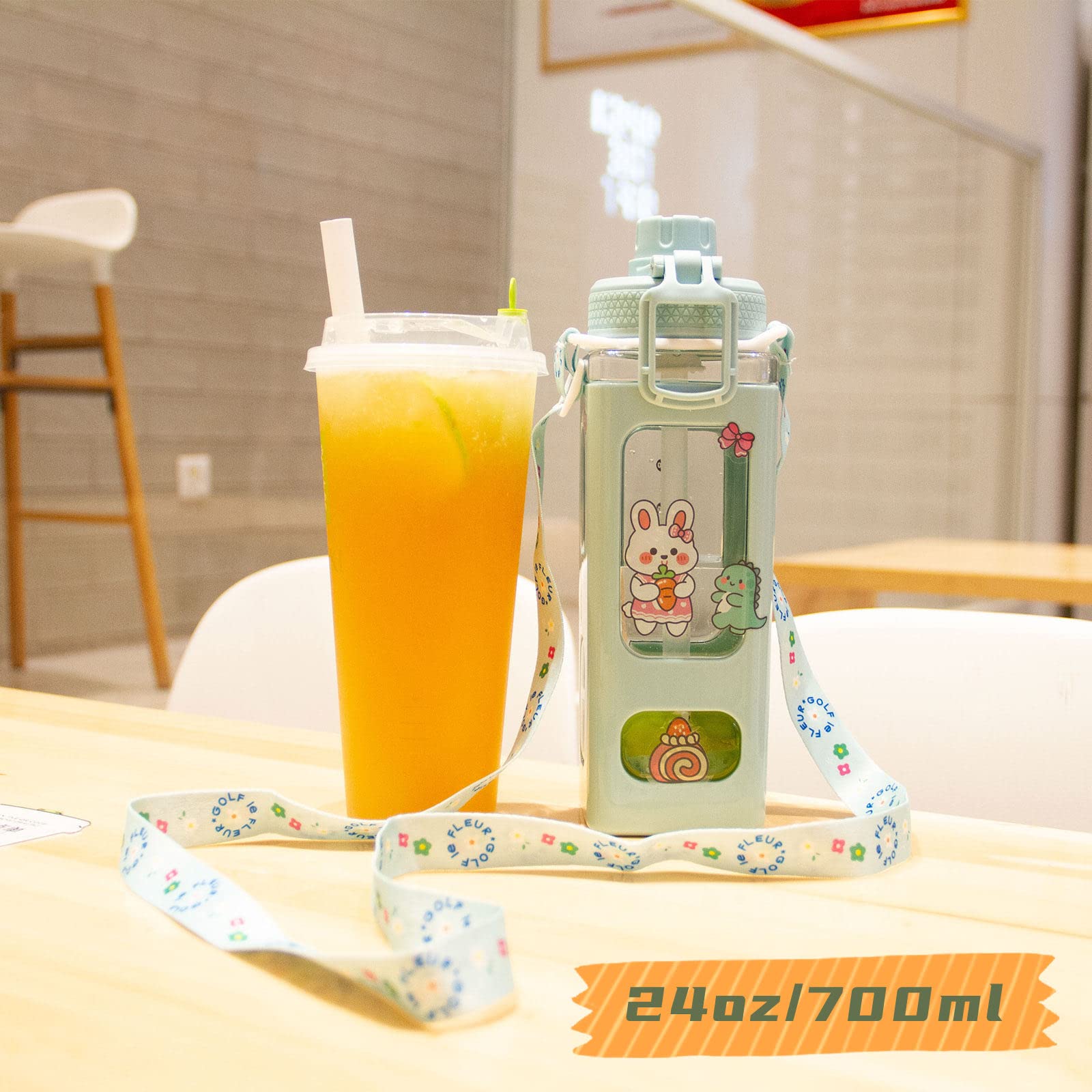 Giftollo Kawaii 700ML Water Bottle for Kids & Girls | Food Grade Straw | Leakproof Flip Lid | Phone Holder Cap | Cute Bear & Bunny Design | BPA-Free | Ideal for School, Office & Travel (White)