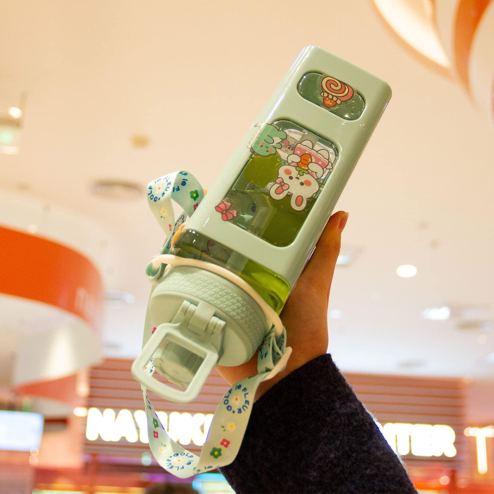 Giftollo Kawaii 700ML Water Bottle for Kids & Girls | Food Grade Straw | Leakproof Flip Lid | Phone Holder Cap | Cute Bear & Bunny Design | BPA-Free | Ideal for School, Office & Travel (White)